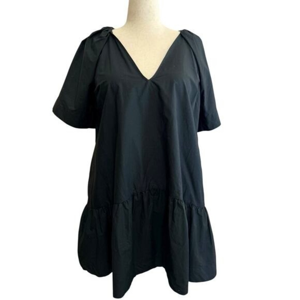 NWT A New Day Cotton Black Puff Sleeve Midi Dress Pockets XL Casual Spring